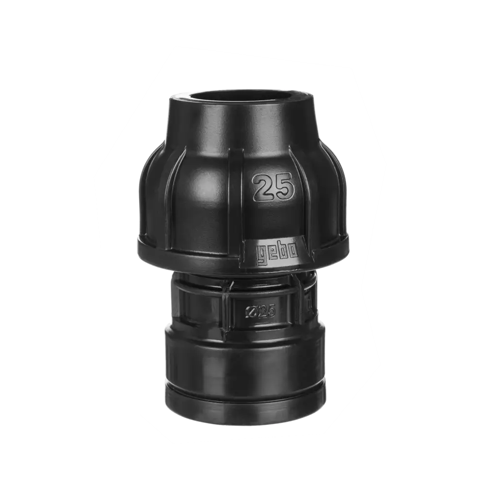 Plastic compression fittings for pipe outer diameter up to 63 mm